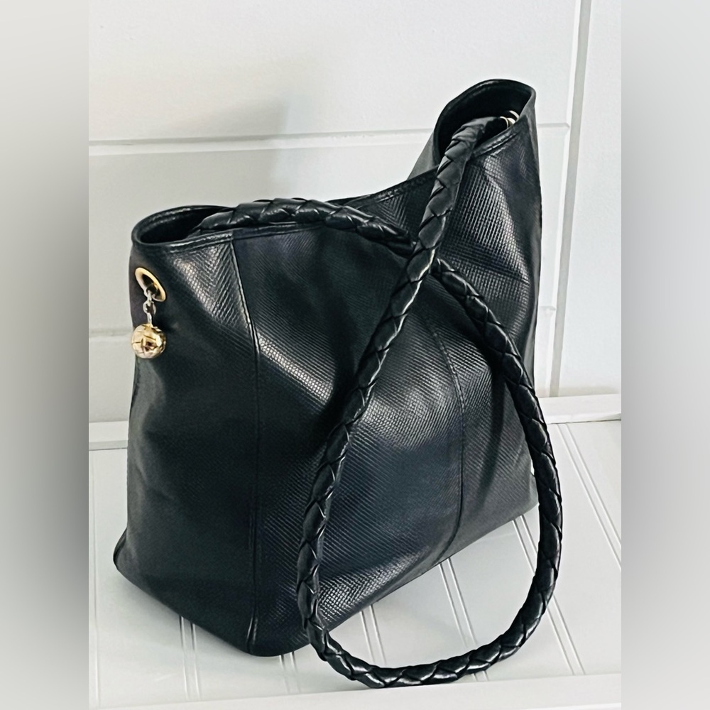Bottega Veneta Black Leather shoulder bag Purse Large handbag w Strap - Picture 12 of 15